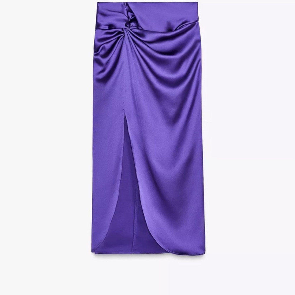 NWT Zara Knotted satin effect midi skirt